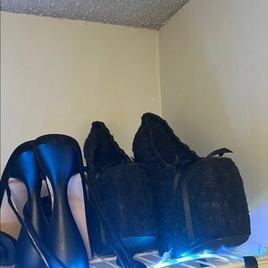 Black Platform Heels with Ribbon Detail